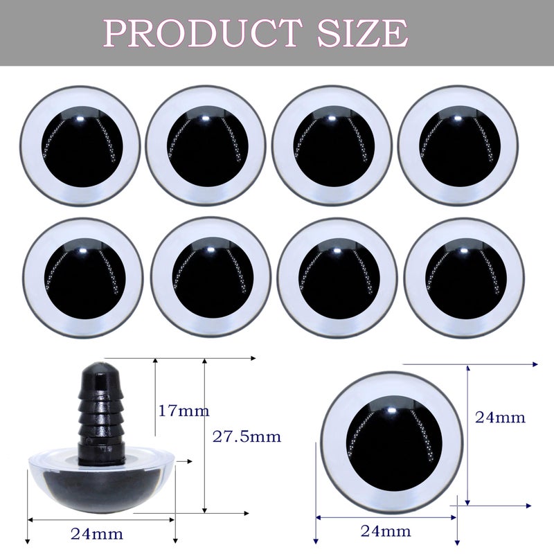 ARTCXC 1Box(20Pcs) 24MM Transparent Large Colorful Plastic Safety Eyes Craft Eyes with Washers for Doll, Puppet, Plush Animal DIY Making - Image 3